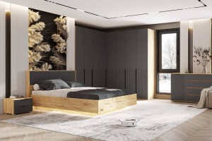 Набор мебели для спальни "Марвэл" (Дуб Крафт Золотой - Браш Графит)