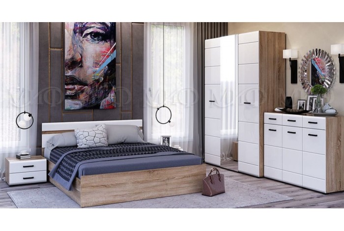 Спальня Нэнси дуб сонома - белый глянец
