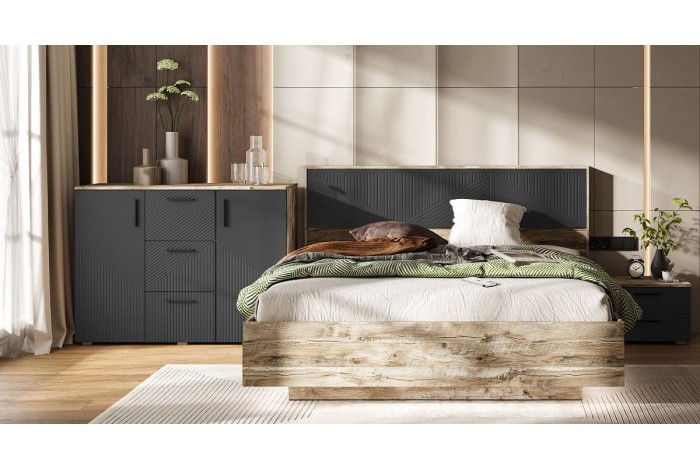 Спальня Сильвия - 2 Дуб Юкон - Браш Графит