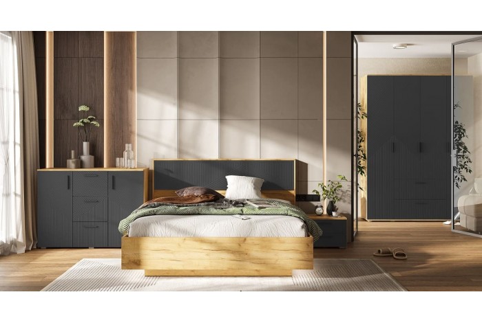 Спальня Сильвия - 1 Дуб Юкон - Браш Графит