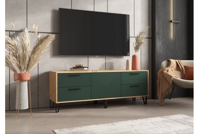 Тумба под ТВ Флэш 1500 Браш Мени Грин - Дуб Крафт