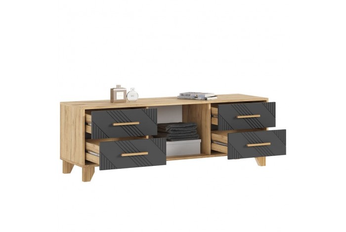 Тумба под ТВ Ирис 1500 Браш Графит - Дуб Крафт