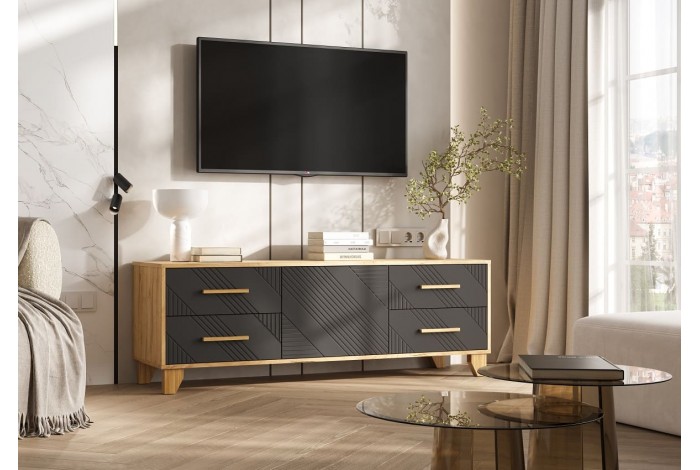 Тумба под ТВ Ирис 1500 Браш Графит - Дуб Крафт