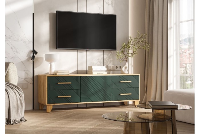 Тумба под ТВ Ирис 1500 Браш Мени Грин - Дуб Крафт