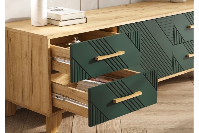 Тумба под ТВ Ирис 1500 Браш Мени Грин - Дуб Крафт