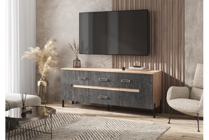 Тумба под ТВ Ким металл дуб сонома - бетон графит