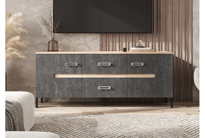 Тумба под ТВ Ким металл дуб сонома - бетон графит