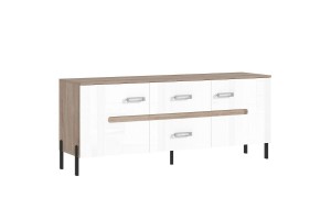 Тумба под ТВ "Ким" металл (дуб сонома - белый глянец холодный)