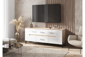 Тумба под ТВ "Ким" металл (дуб сонома - белый глянец холодный)