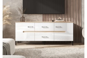 Тумба под ТВ "Ким" металл (дуб сонома - белый глянец холодный)