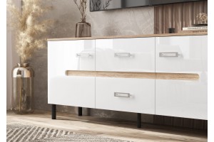 Тумба под ТВ "Ким" металл (дуб сонома - белый глянец холодный)