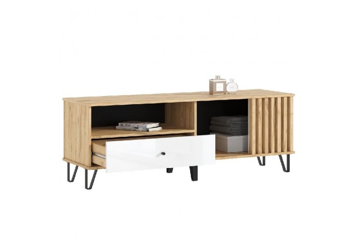 Тумба под ТВ Роджина 1500 Дуб Крафт золотой - Белый глянец