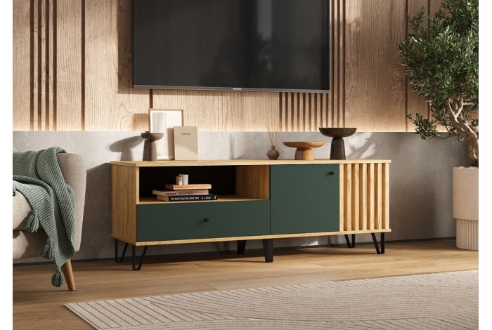 Тумба под ТВ Роджина 1500 Дуб Крафт золотой - Изумрудный