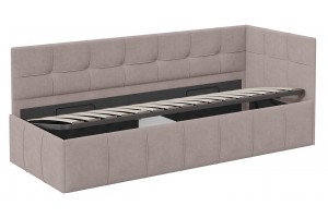 Кровать с мягкой обивкой с ПМ «Грей» 800 Тип 1 (с подъемным механизмом) Велюр Galaxy серо-бежевый