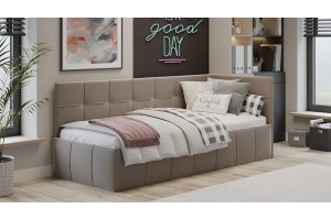 Кровать с мягкой обивкой с ПМ «Грей» 800 Тип 1 (с подъемным механизмом) Велюр Galaxy серо-бежевый