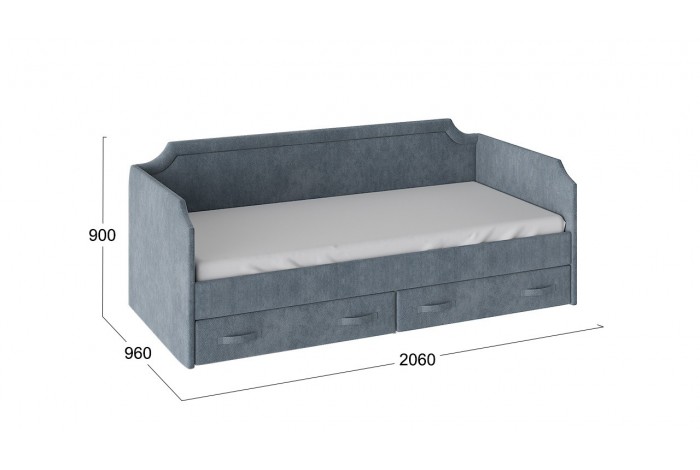 Кровать с мягкой обивкой и ящиками «Кантри» 900 Тип 1- ТД-308.12.02 Замша синяя