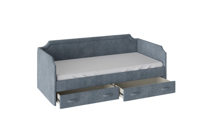 Кровать с мягкой обивкой и ящиками «Кантри» 900 Тип 1- ТД-308.12.02 Замша синяя