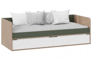 Кровать с ящиками Лео 800 Гикори джексон/Белый матовый/Дымчатый зеленый