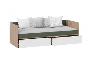 Кровать с ящиками Лео 800 Гикори джексон/Белый матовый/Дымчатый зеленый