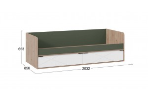 Кровать с ящиками Лео 800 Гикори джексон/Белый матовый/Дымчатый зеленый