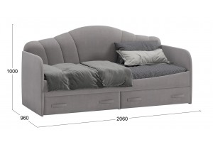 Кровать с мягкой обивкой и ящиками Сабрина 900 Тип 1 Велюр Светло-серый