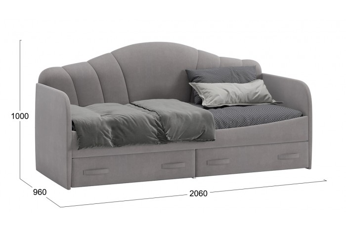 Кровать с мягкой спинкой и ящиками «Сабрина» 900 - ТД-307.12.02 Велюр Светло-серый