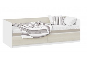 Кровать с ящиками Сканди 800 Дуб Гарден, Белая, Глиняный серый