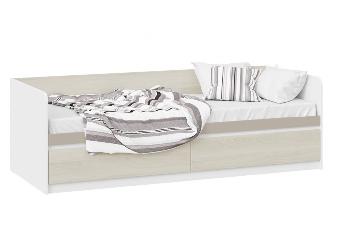 Кровать с ящиками «Сканди» 800 - СМ-386.12.002 Дуб Гарден, Белая, Глиняный серый
