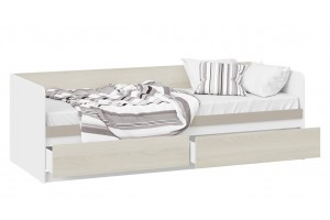 Кровать с ящиками Сканди 800 Дуб Гарден, Белая, Глиняный серый