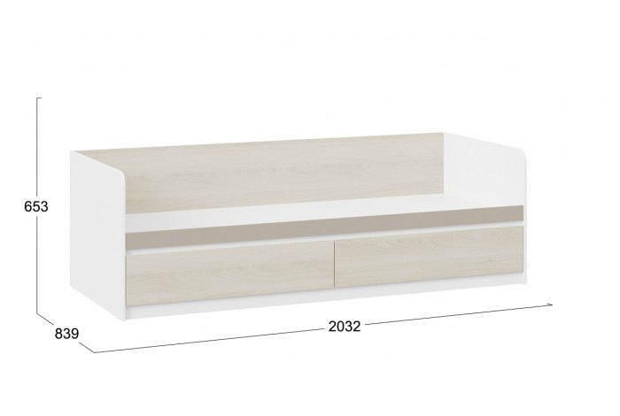 Кровать с ящиками «Сканди» 800 - СМ-386.12.002 Дуб Гарден, Белая, Глиняный серый