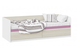 Кровать с ящиками Сканди 800 Дуб Гарден, Белая, Лиловый