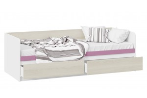 Кровать с ящиками Сканди 800 Дуб Гарден, Белая, Лиловый
