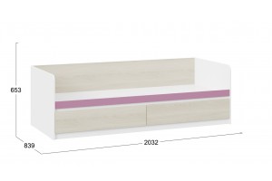 Кровать с ящиками Сканди 800 Дуб Гарден, Белая, Лиловый