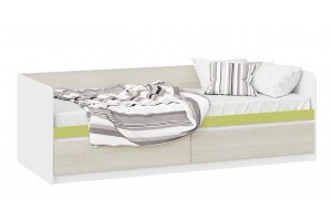 Кровать с ящиками Сканди 800 Дуб Гарден, Белая, Зеленый