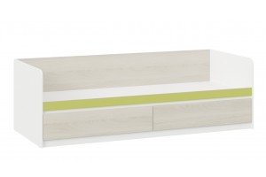 Кровать с ящиками Сканди 800 Дуб Гарден, Белая, Зеленый