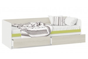 Кровать с ящиками Сканди 800 Дуб Гарден, Белая, Зеленый