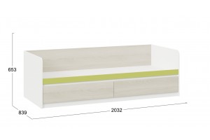 Кровать с ящиками Сканди 800 Дуб Гарден, Белая, Зеленый