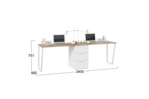 Комплект столов письменных с 1 тумбой универсальной Порто Белый Жемчуг, Яблоня Беллуно, Белый софт