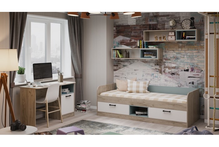 Набор детской мебели «Оливер» №1 - ГН 401.001 Дуб крафт серый, Белый, Серо-голубой