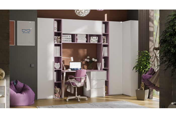 Набор детской мебели «Порто» №10 - ГН-393.110 Белый жемчуг, Виола, Белый софт