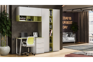 Набор детской мебели Порто №9 Белый жемчуг, Океан Зеленый, Белый софт