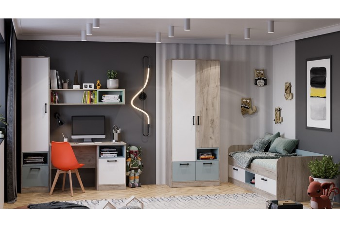 Детская «Оливер» Дуб крафт серый, Белый, Серо-голубой