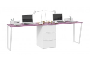 Комплект столов письменных с 1 тумбой универсальной Порто Белый, Фиолетовый
