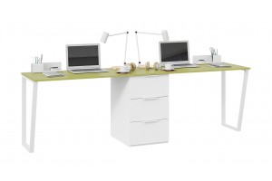 Комплект столов письменных с 1 тумбой универсальной Порто Белый, Зеленый