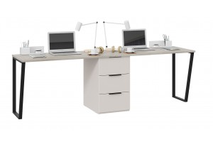 Комплект столов письменных с 1 тумбой универсальной Порто Кашемир матовый, Баттл Рок, Кашемир сатин