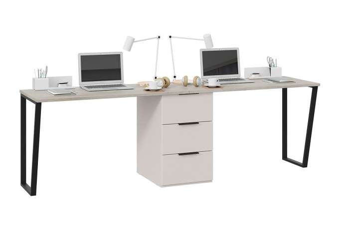 Комплект столов письменных с 1 тумбой универсальной «Порто» - СМ-393.15.013 Кашемир матовый, Баттл Рок, Кашемир сатин