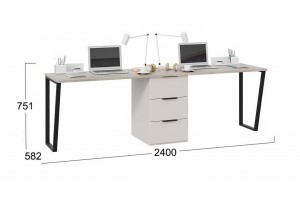 Комплект столов письменных с 1 тумбой универсальной Порто Кашемир матовый, Баттл Рок, Кашемир сатин