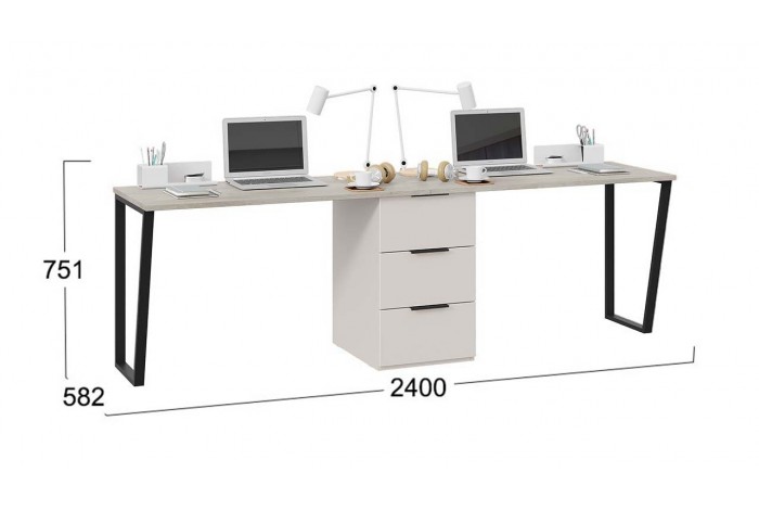 Комплект столов письменных с 1 тумбой универсальной «Порто» - СМ-393.15.013 Кашемир матовый, Баттл Рок, Кашемир сатин