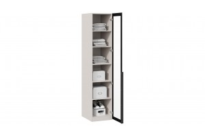 Шкаф для белья Порто (580) с 1 дверью со стеклом Кашемир матовый, Графит, Стекло сатин черное