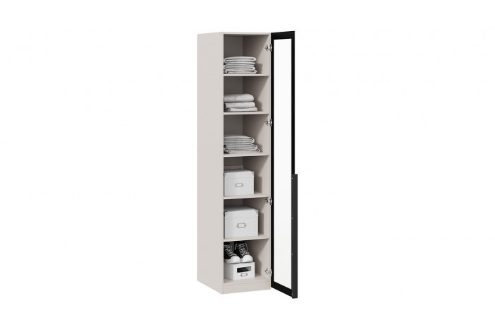 Шкаф для белья «Порто» (580) с 1 дверью со стеклом - СМ-393.07.008 Кашемир матовый, Графит, Стекло сатин черное